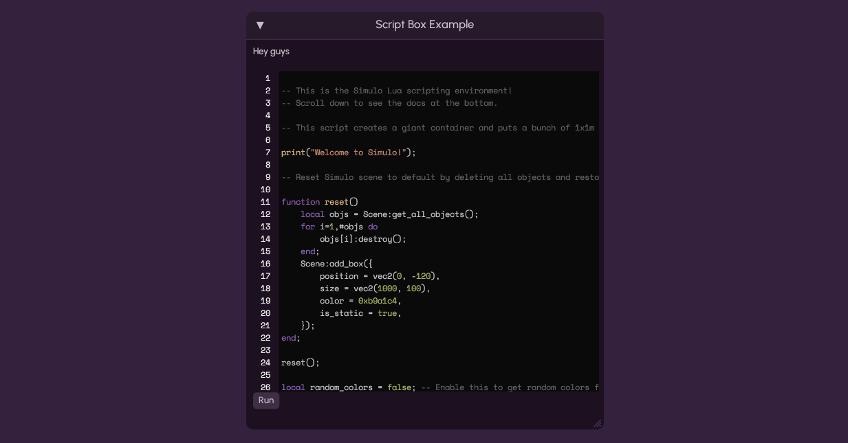 Simulo Script Box